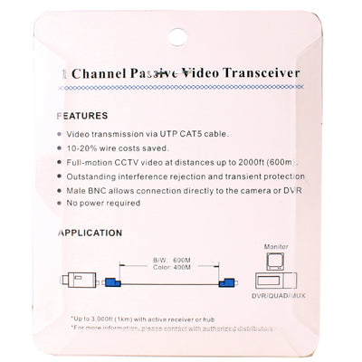 2 PCS 1 Channel Passive Video Balun UTP BNC Cat5 Transceiver, X202E 2 PCS 1 Channel Passive Video Balun UTP BNC Cat5 Transceiver, X202E